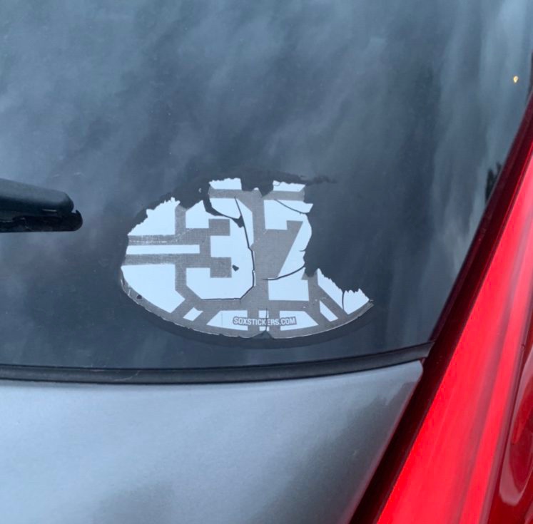 Bergeron sticker faded and chipped