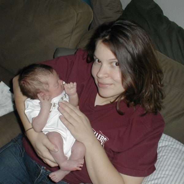 Me holding my newborn many years ago